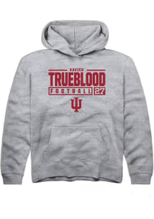 Xavier Trueblood Rally Youth Grey Indiana Hoosiers NIL Stacked Box Long Sleeve Hooded Sweatshirt