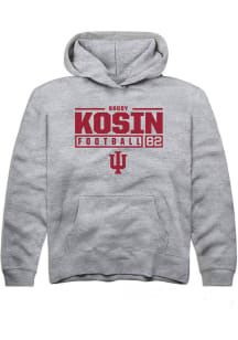 Brody Kosin Rally Youth Grey Indiana Hoosiers NIL Stacked Box Long Sleeve Hooded Sweatshirt