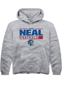 Devin Neal  Rally Kansas Jayhawks Youth Grey NIL Stacked Box Long Sleeve Hoodie
