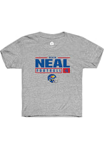 Devin Neal  Rally Kansas Jayhawks Youth Grey NIL Stacked Box Short Sleeve T-Shirt