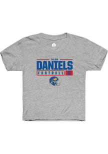 Jalon Daniels  Rally Kansas Jayhawks Youth Grey NIL Stacked Box Short Sleeve T-Shirt