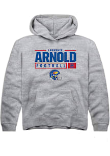 Lawrence Arnold  Rally Kansas Jayhawks Youth Grey NIL Stacked Box Long Sleeve Hoodie