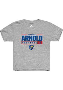 Lawrence Arnold  Rally Kansas Jayhawks Youth Grey NIL Stacked Box Short Sleeve T-Shirt