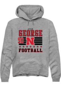 Jaylen George Rally Mens Grey Nebraska Cornhuskers NIL Striped Hooded Sweatshirt