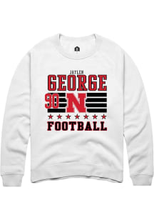 Jaylen George Rally Mens White Nebraska Cornhuskers NIL Striped Crew Sweatshirt