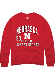 Jaylen George Rally Mens Red Nebraska Cornhuskers NIL Arch Logo Crew Sweatshirt