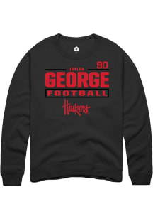 Jaylen George Rally Mens Black Nebraska Cornhuskers NIL Stacked Box Crew Sweatshirt