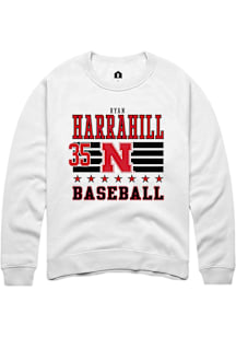 Ryan Harrahill  Rally Nebraska Cornhuskers Mens White NIL Striped Long Sleeve Crew Sweatshirt