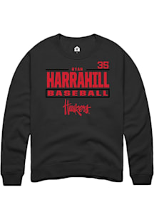 Ryan Harrahill  Rally Nebraska Cornhuskers Mens Black NIL Stacked Box Long Sleeve Crew Sweatshirt