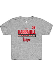 Ryan Harrahill  Rally Nebraska Cornhuskers Youth Grey NIL Stacked Box Short Sleeve T-Shirt
