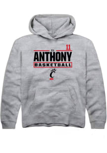 CJ Anthony Rally Youth Grey Cincinnati Bearcats NIL Stacked Box Long Sleeve Hooded Sweatshirt