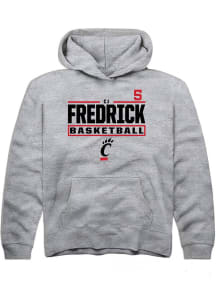 Cj Fredrick Rally Youth Grey Cincinnati Bearcats NIL Stacked Box Long Sleeve Hooded Sweatshirt