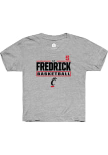 Cj Fredrick Rally Youth Grey Cincinnati Bearcats NIL Stacked Box Short Sleeve T-Shirt
