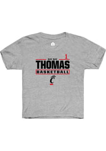 Day Day Thomas Rally Youth Grey Cincinnati Bearcats NIL Stacked Box Short Sleeve T-Shirt