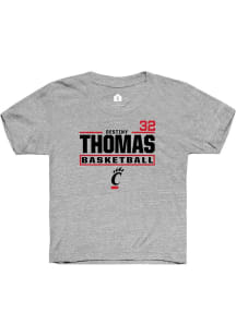 Destiny Thomas Rally Youth Grey Cincinnati Bearcats NIL Stacked Box Short Sleeve T-Shirt
