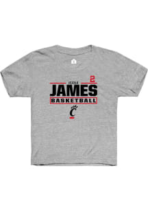 Jizzle James Rally Youth Grey Cincinnati Bearcats NIL Stacked Box Short Sleeve T-Shirt