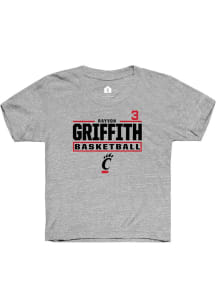 Rayvon Griffith Rally Youth Grey Cincinnati Bearcats NIL Stacked Box Short Sleeve T-Shirt