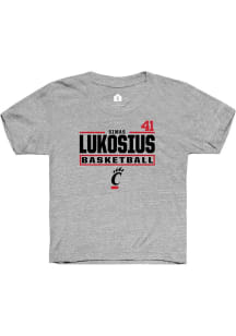 Simas Lukosius Rally Youth Grey Cincinnati Bearcats NIL Stacked Box Short Sleeve T-Shirt