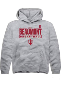 Lenée Beaumont Rally Youth Grey Indiana Hoosiers NIL Stacked Box Long Sleeve Hooded Sweatshirt