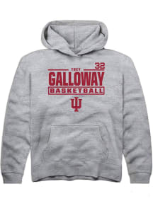 Trey Galloway Rally Youth Grey Indiana Hoosiers NIL Stacked Box Long Sleeve Hooded Sweatshirt