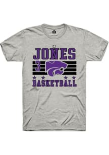 Cj Jones Ash K-State Wildcats NIL Striped Short Sleeve T Shirt