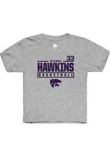 Coleman Hawkins Rally Youth Grey K-State Wildcats NIL Stacked Box Short Sleeve T-Shirt