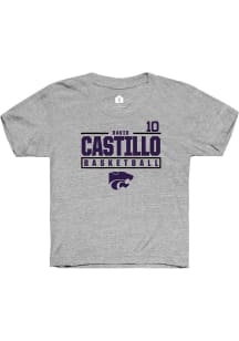 David Castillo Rally Youth Grey K-State Wildcats NIL Stacked Box Short Sleeve T-Shirt