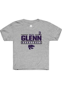 Jaelyn Glenn Rally Youth Grey K-State Wildcats NIL Stacked Box Short Sleeve T-Shirt
