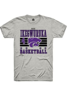 Mobi Ikegwuruka Ash K-State Wildcats NIL Striped Short Sleeve T Shirt