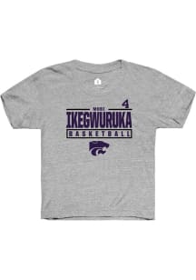 Mobi Ikegwuruka Rally Youth Grey K-State Wildcats NIL Stacked Box Short Sleeve T-Shirt