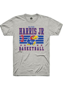 Dajuan Harris Jr  Kansas Jayhawks Ash Rally NIL Striped Short Sleeve T Shirt