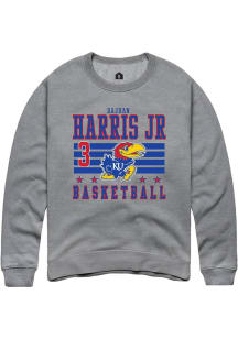 Dajuan Harris Jr  Rally Kansas Jayhawks Mens Grey NIL Striped Long Sleeve Crew Sweatshirt