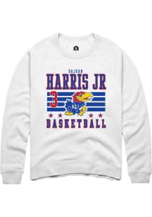 Dajuan Harris Jr  Rally Kansas Jayhawks Mens White NIL Striped Long Sleeve Crew Sweatshirt