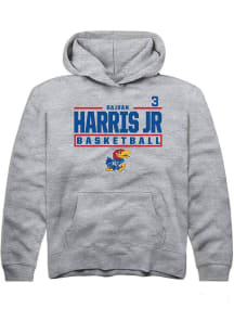 Dajuan Harris Jr  Rally Kansas Jayhawks Youth Grey NIL Stacked Box Long Sleeve Hoodie