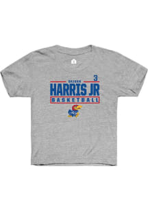 Dajuan Harris Jr  Rally Kansas Jayhawks Youth Grey NIL Stacked Box Short Sleeve T-Shirt