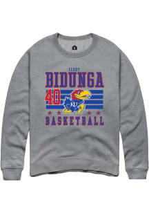 Flory Bidunga  Rally Kansas Jayhawks Mens Grey NIL Striped Long Sleeve Crew Sweatshirt