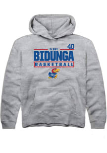 Flory Bidunga  Rally Kansas Jayhawks Youth Grey NIL Stacked Box Long Sleeve Hoodie