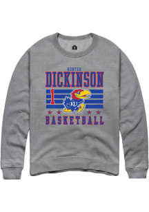 Hunter Dickinson  Rally Kansas Jayhawks Mens Grey NIL Striped Long Sleeve Crew Sweatshirt