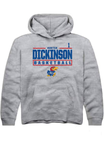 Hunter Dickinson  Rally Kansas Jayhawks Youth Grey NIL Stacked Box Long Sleeve Hoodie