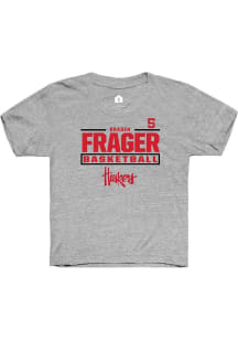 Braden Frager Rally Youth Grey Nebraska Cornhuskers NIL Stacked Box Short Sleeve T-Shirt