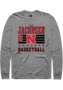Cale Jacobsen Rally Mens Grey Nebraska Cornhuskers NIL Striped Tee