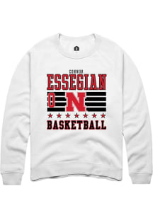 Connor Essegian Rally Mens White Nebraska Cornhuskers NIL Striped Crew Sweatshirt
