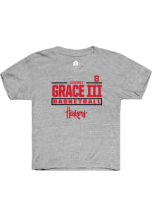 Jeffrey Grace III Rally Youth Grey Nebraska Cornhuskers NIL Stacked Box Short Sleeve T-Shirt