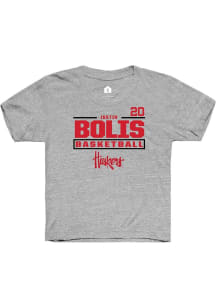 Justin Bolis Rally Youth Grey Nebraska Cornhuskers NIL Stacked Box Short Sleeve T-Shirt