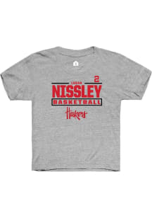 Logan Nissley Rally Youth Grey Nebraska Cornhuskers NIL Stacked Box Short Sleeve T-Shirt