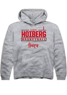 Samuel Hoiberg  Rally Nebraska Cornhuskers Youth Grey NIL Stacked Box Long Sleeve Hoodie