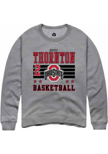 Bruce Thornton Rally Mens Grey Ohio State Buckeyes NIL Striped Crew Sweatshirt