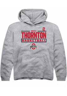 Bruce Thornton Rally Youth Grey Ohio State Buckeyes NIL Stacked Box Long Sleeve Hooded Sweatshirt