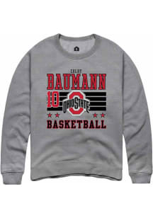 Colby Baumann Rally Mens Grey Ohio State Buckeyes NIL Striped Crew Sweatshirt