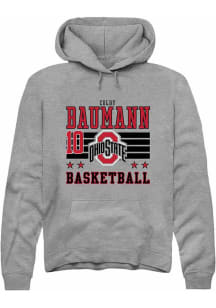 Colby Baumann Rally Mens Grey Ohio State Buckeyes NIL Striped Hooded Sweatshirt